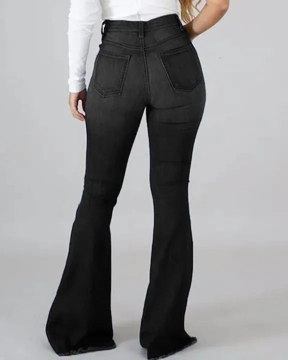 Denim Womens Pants High-stretch Ripped Jeans High-waisted Flared for Women
