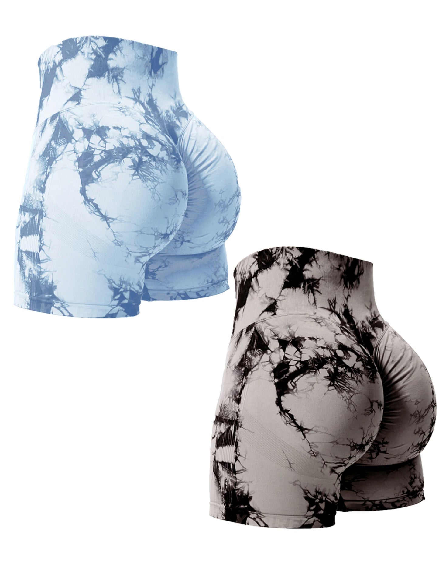 2PCS Tie Dye Butt Lifting Gym Shorts Woman Skinny Stretch High Waist Sport Shorts Casual Seamless