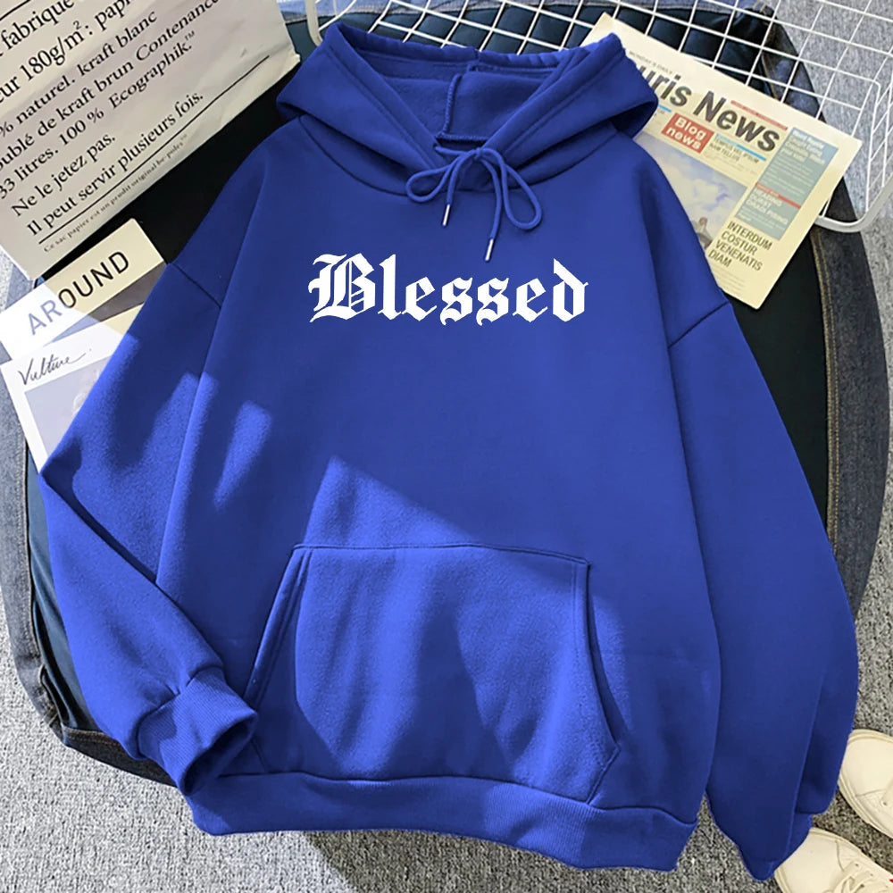 Blessed Printed Hoodies Women Street Style Hoody Autumn Loose Fleece Clothing Comfortable Pullover Sweatshirt