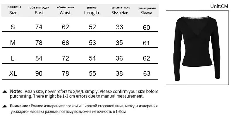 Women's T-shirtBlack Sexy V-Neck Lace T-shirt Streetwear Fashion Long Sleeves Female Versatile Casual Slim Tees Top