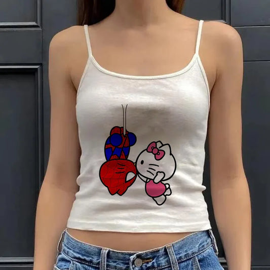 Girls Hello Kitty Print Grunge Crop Tops Y2k Clothes Vintage Punk Women's Corset Tank Top Baby Tees