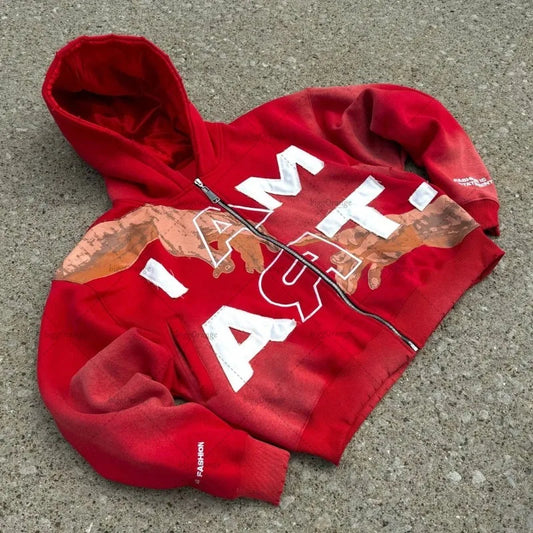 Trendy Streetwear Y2K Harajuku Retro Letter Print Zipper Hoodie Men's Punk Casual Colorful Oversized Sweatshirt