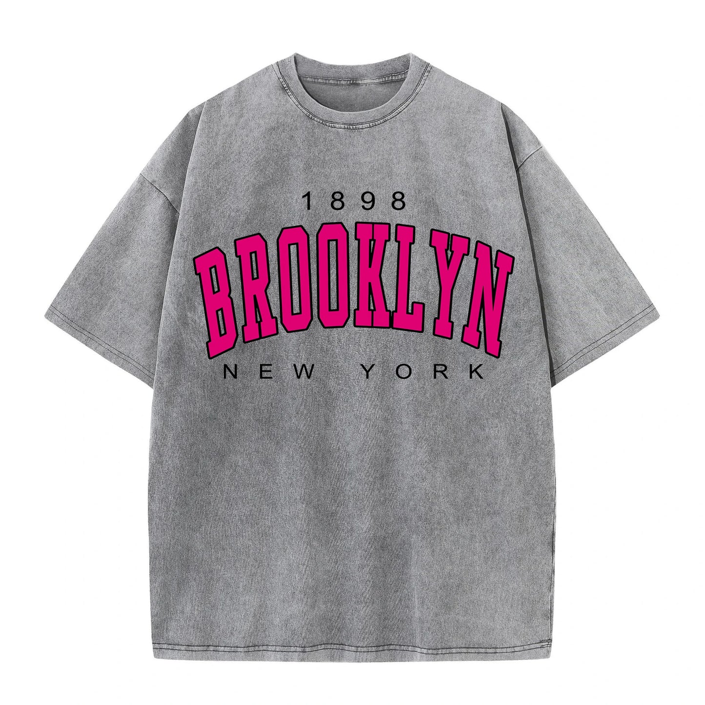 Womans Cotton Washed T-Shirts Fashion Loose O-Neck Short Sleeve Brooklyn New York Printing Tops Female Clothes