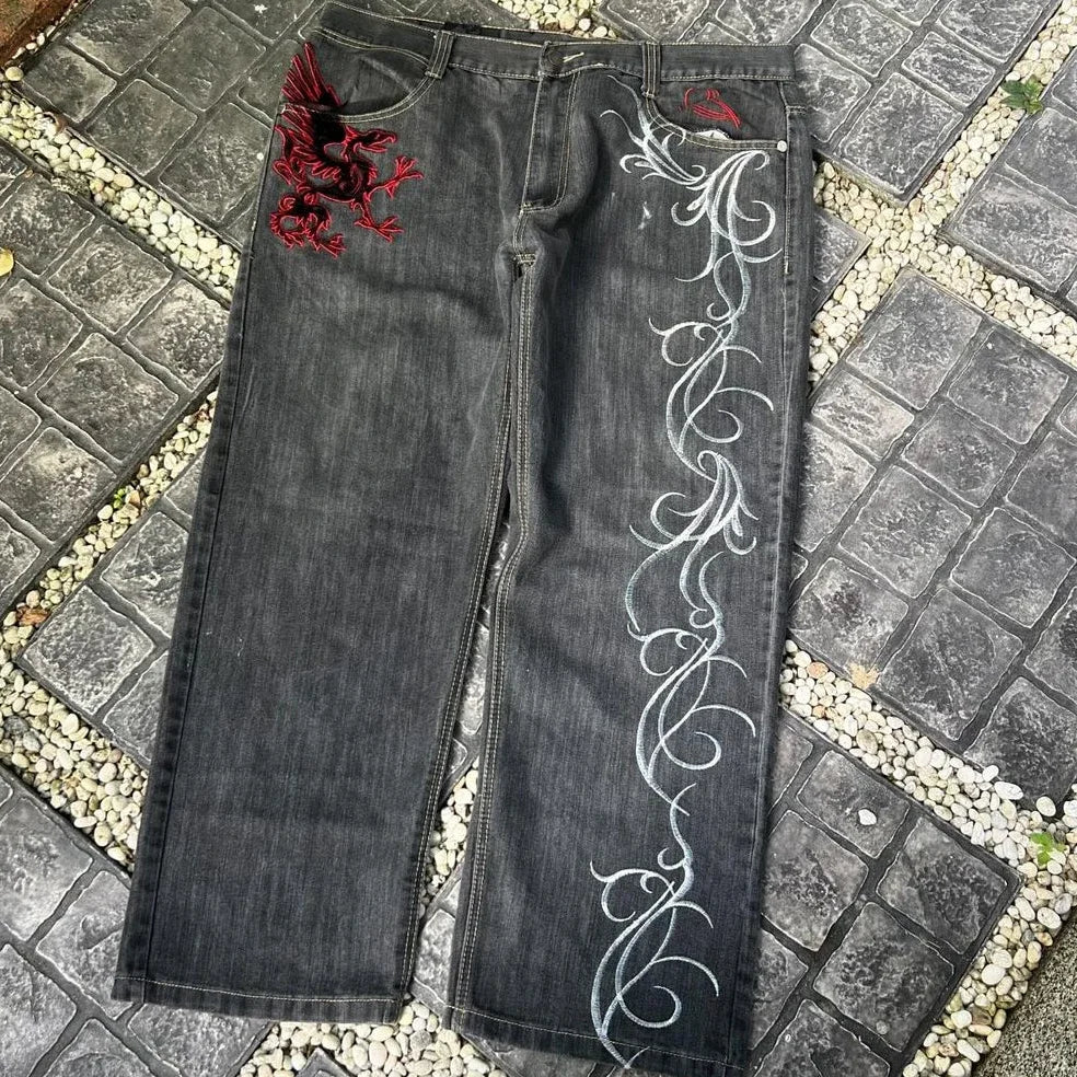 Streetwear Y2K Gothic Denim Jeans Wide Leg Oversized Jeans Mens