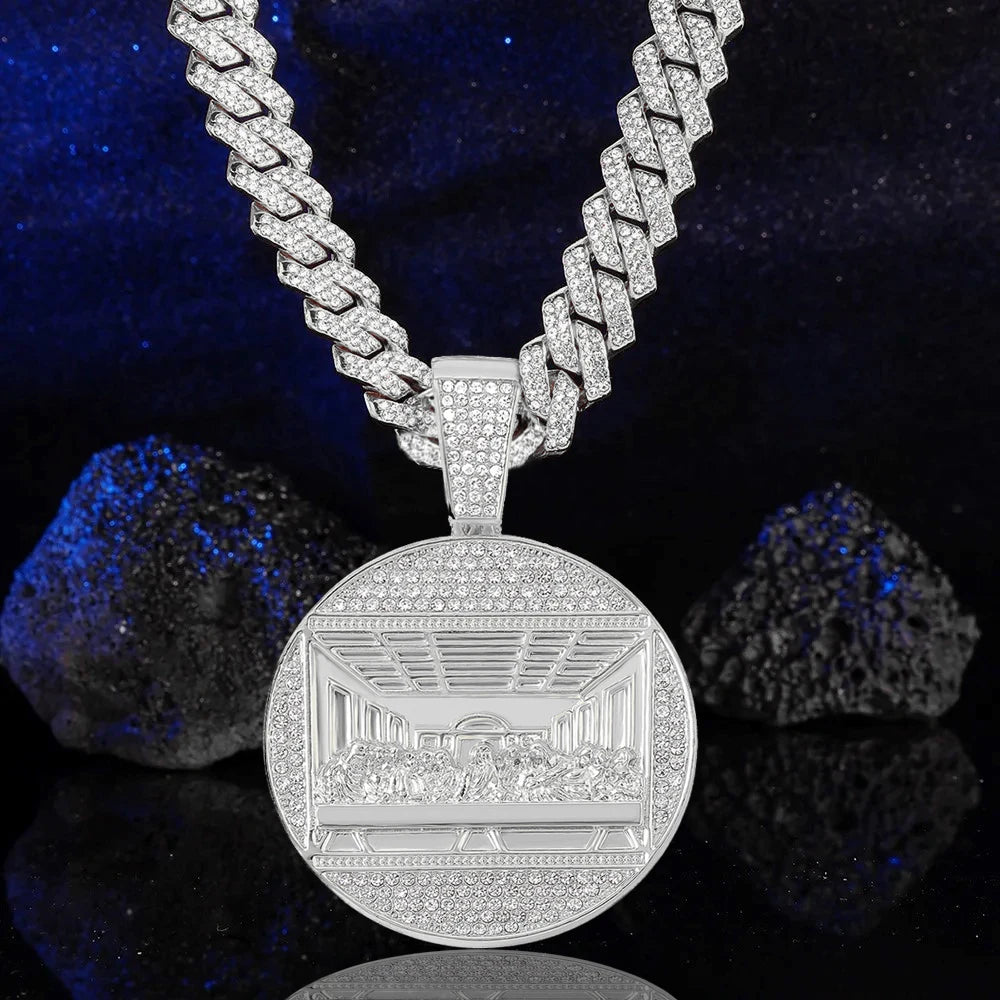 New Last Supper Pendant Cuban Chain Necklace With 14mm Iced Out Chain Fashion  Men Charm Pendant Necklaces Jewelry