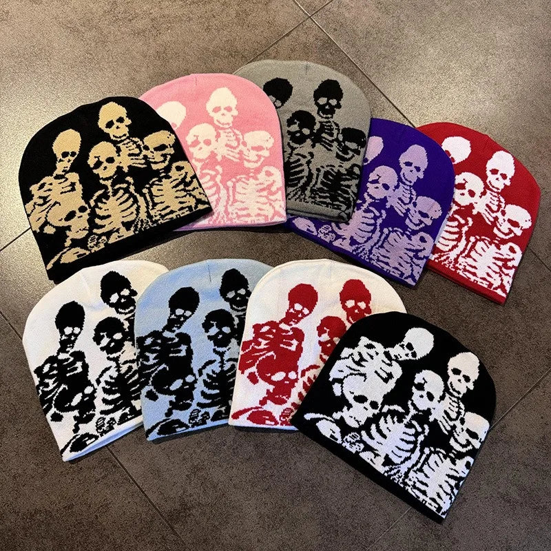Skull Skeleton Beanie, Halloween Cap, Stretchy Skull Cap Casual Streetwear