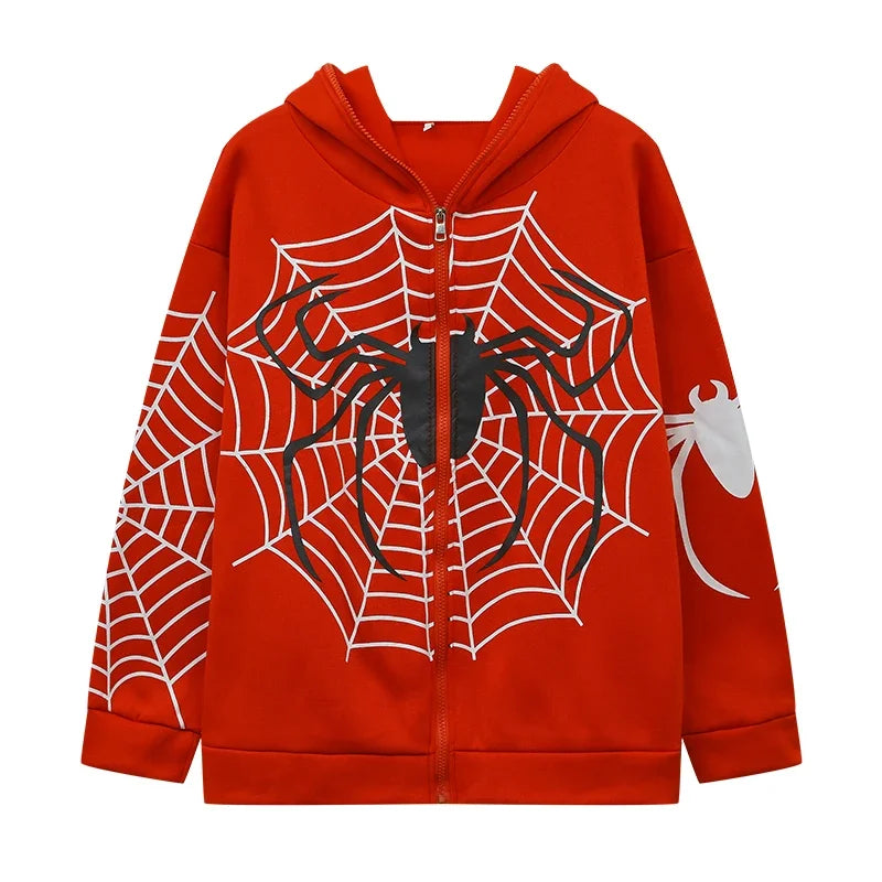 Cross Border Spider Web Zipper Sweater Women's Casual Trendy Hoodie