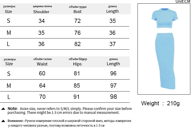 Sexy Skirt Two Piece Set Women New Short Sleeve O-Neck Crop Top High Waist Skirt Solid Fashion Partywear