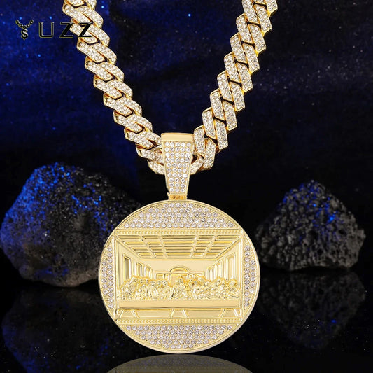 New Last Supper Pendant Cuban Chain Necklace With 14mm Iced Out Chain Fashion  Men Charm Pendant Necklaces Jewelry