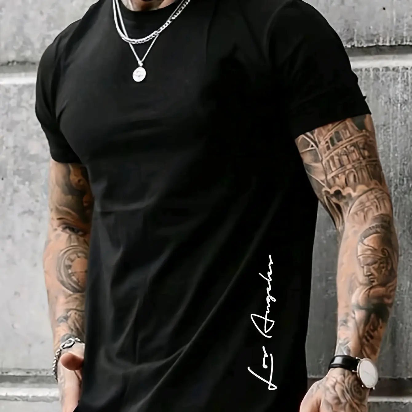 Men's 100 cotton summer loose Contrast Color  los Angelest print slim fit casual round neck short sleeved T-shirt