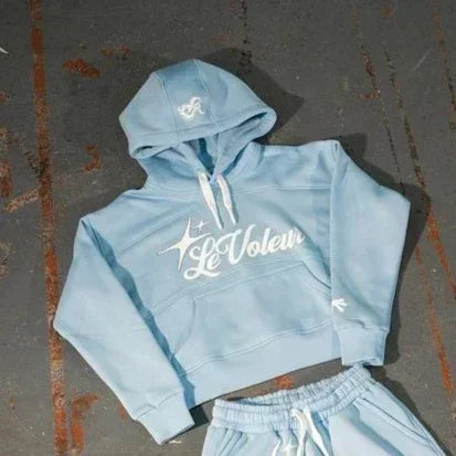 Neutral Street Hoodies and Jogging Sets, High Street Soft Sweatshirts and Pants Shorts Stylish Powder Blue and Brown Casual Wear