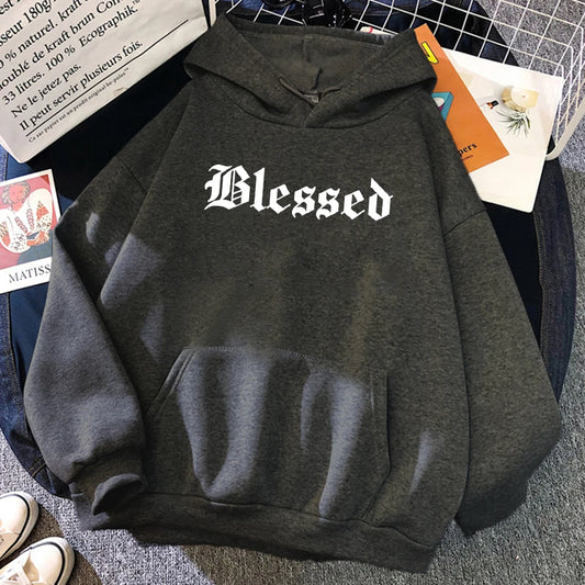 Blessed Printed Hoodies Women Street Style Hoody Autumn Loose Fleece Clothing Comfortable Pullover Sweatshirt