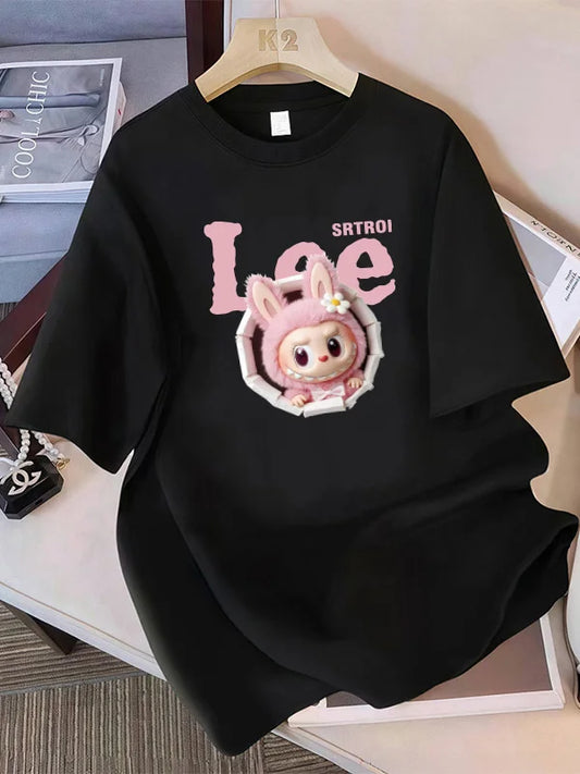 Cotton large-size printed T-shirt, fashionable loose short-sleeved