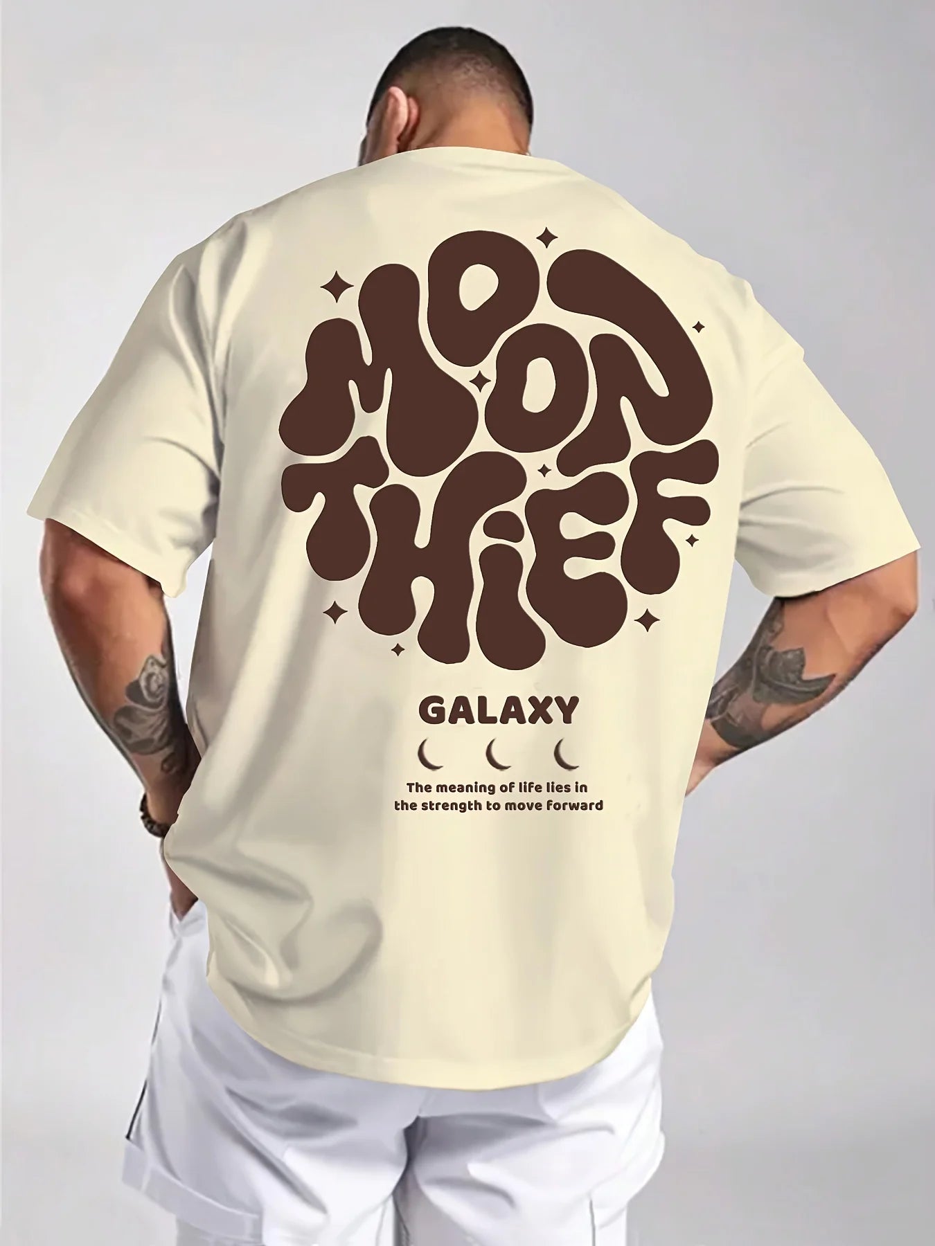 Men's 100% cotton fashionable casual loose plus size letter printed round neck short sleeved T-shirt