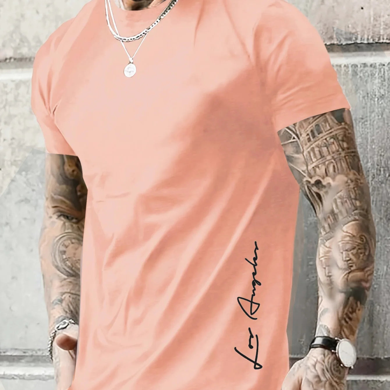 Men's 100 cotton summer loose Contrast Color  los Angelest print slim fit casual round neck short sleeved T-shirt