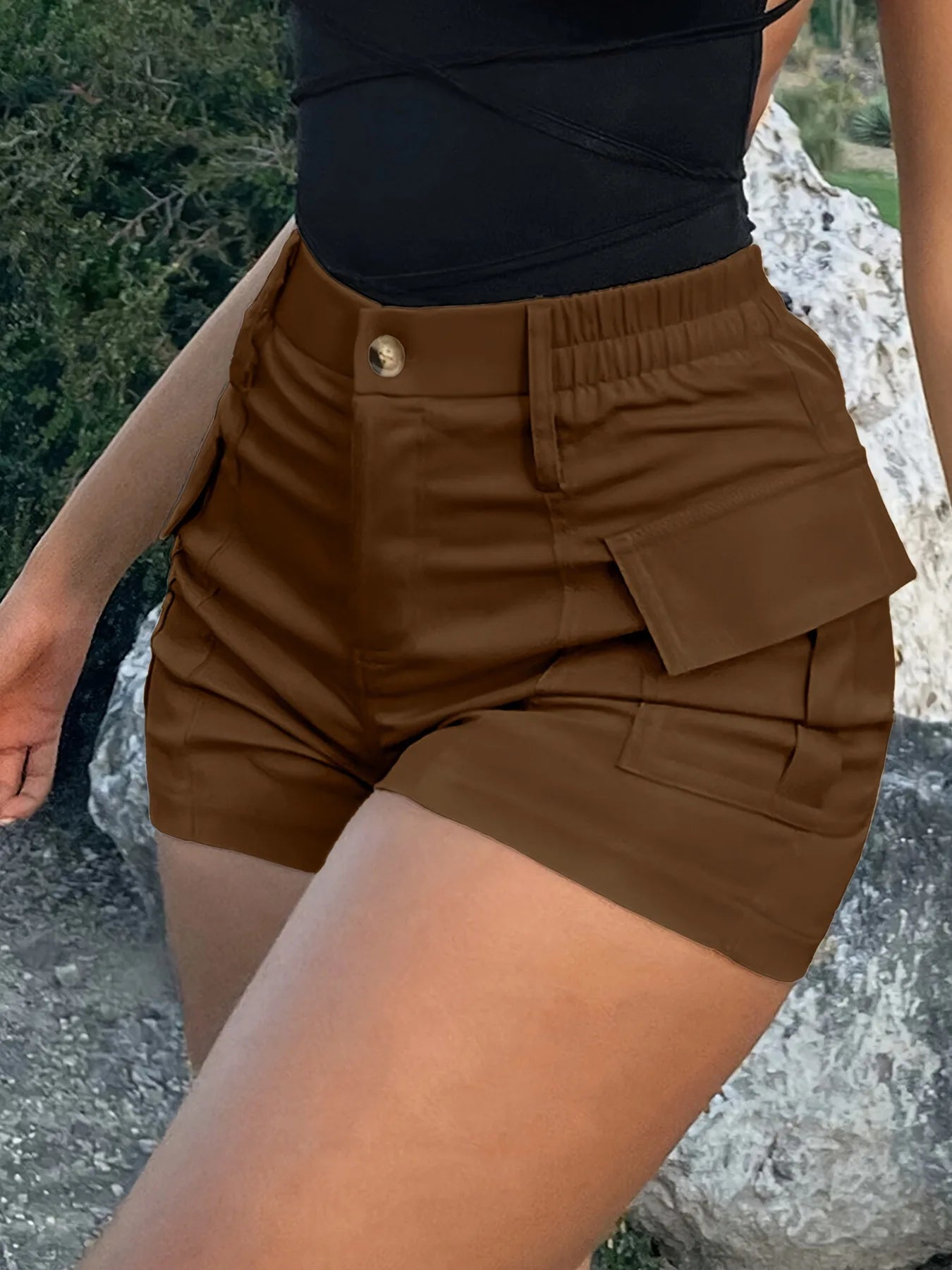 Women's Short Pants High Waist Button Streetwear Y2K Short Pocket Cargo Shorts