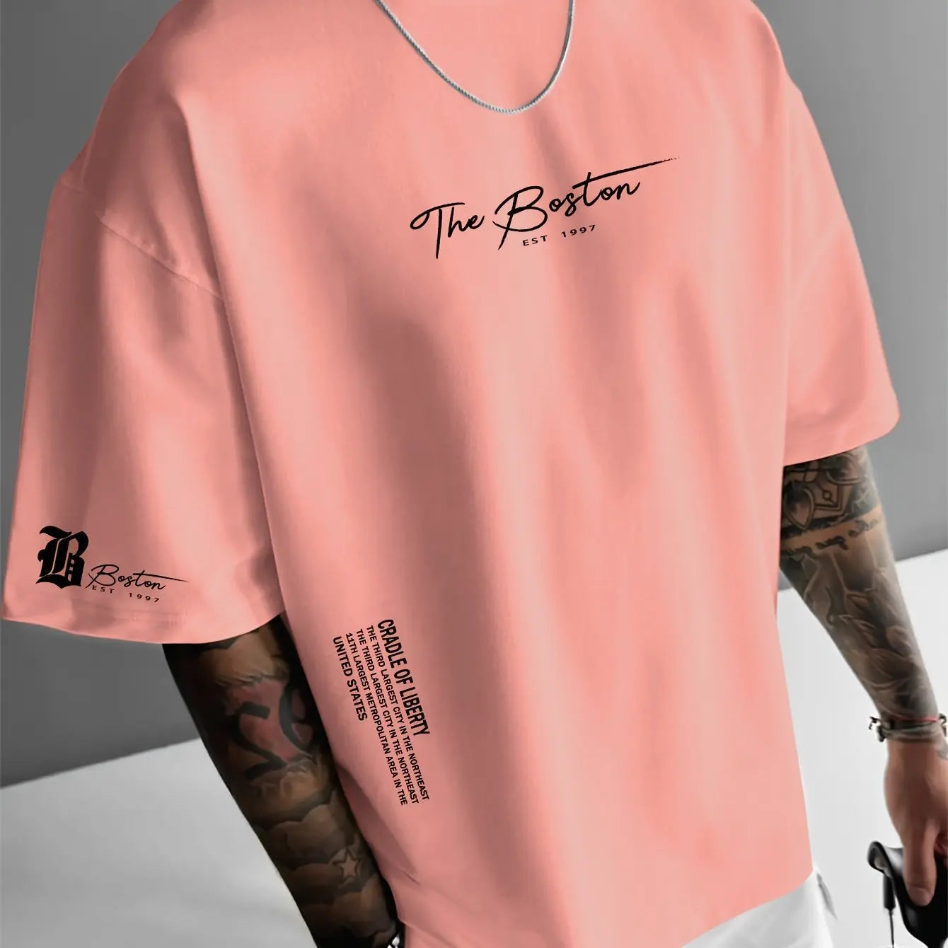 Men's cotton fashionable casual loose printed round neck short sleeved T-shirt top
