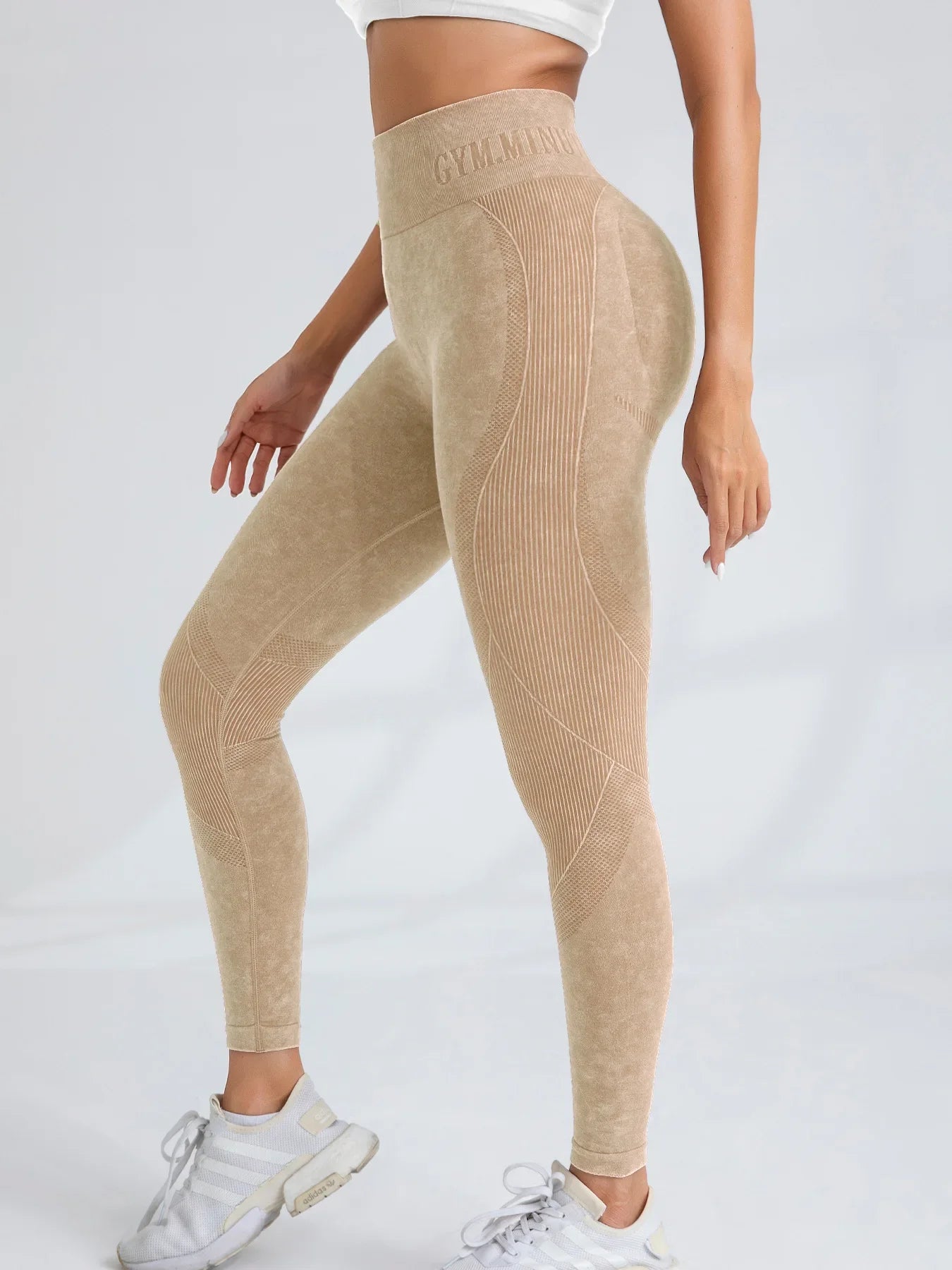 Women Seamless Gym High Waist Yoga Pants Lifting Outdoor Sports Tight Waist Letter Sand Washed Pants Exercise Yoga Leggings