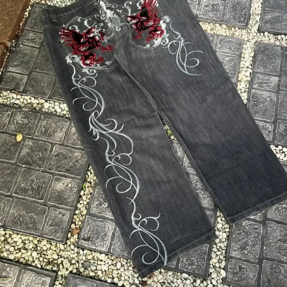 Streetwear Y2K Gothic Denim Jeans Wide Leg Oversized Jeans Mens