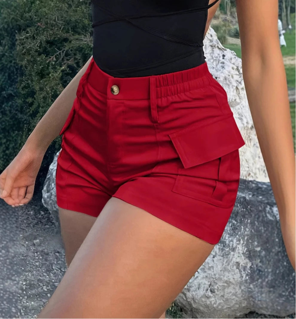 Women's Short Pants High Waist Button Streetwear Y2K Short Pocket Cargo Shorts