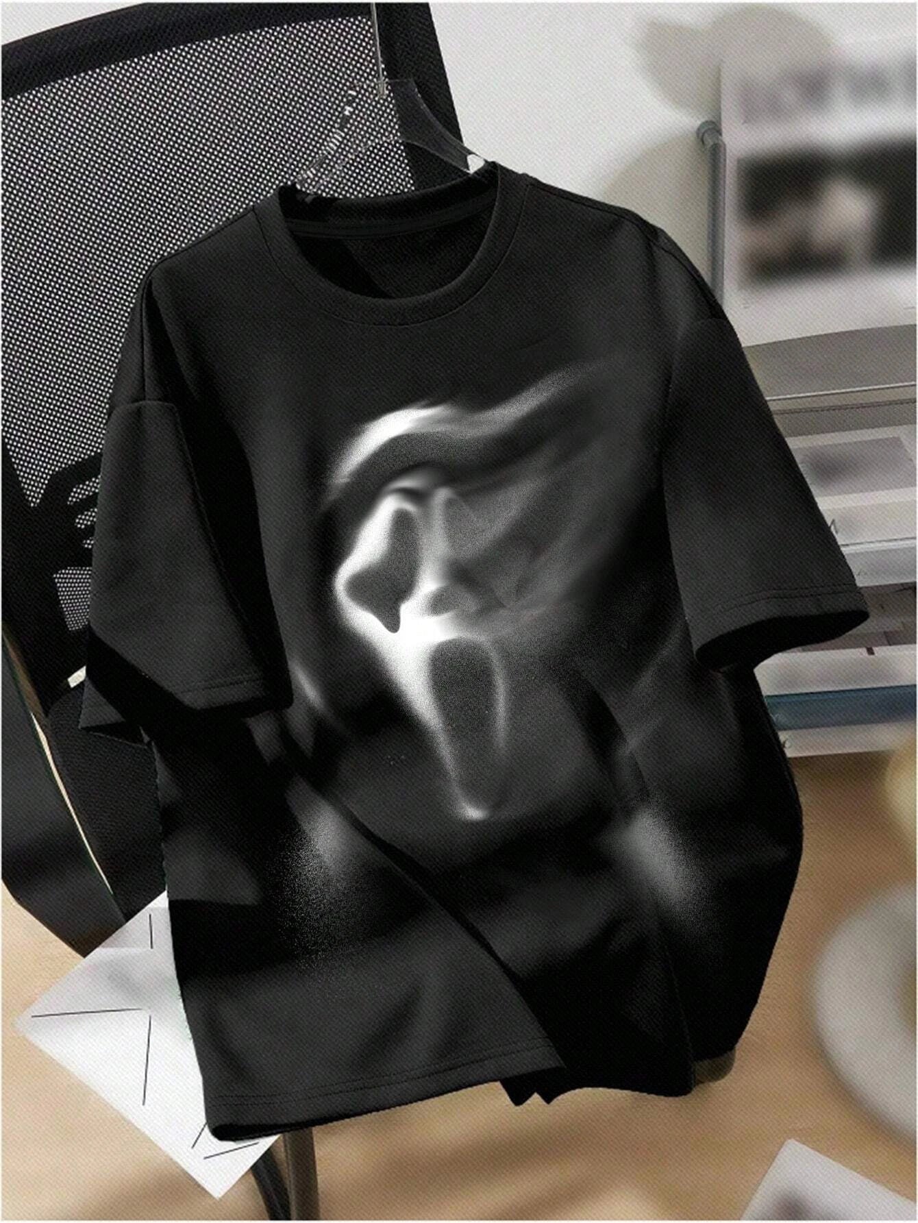 Oversized Butterfly Pattern T-shirt, Women's Black Round Neck Short Sleeve Casual Loose Comfort T-Shirt