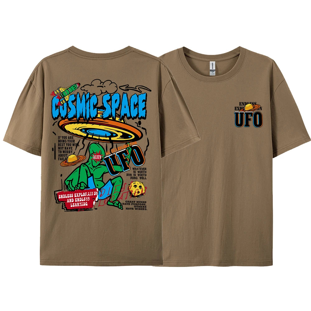 Cosmic Space Ufo Aliens Graphic Printed Male Tops Fashion Street T-ShirtCasual Cotton Tshirt Oversized Loose Tees