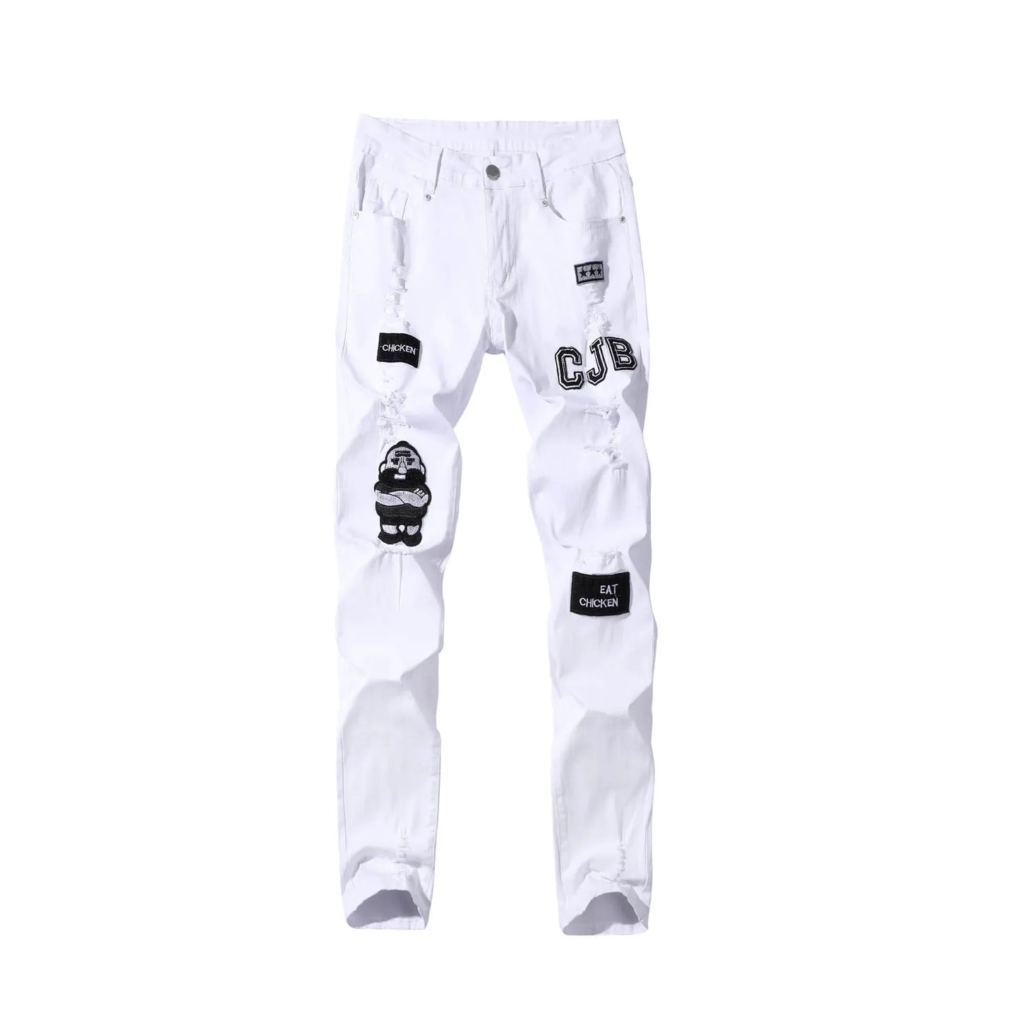 Plus Size Pants Men Skinny Ripped Hole Patchwork Jeans Slim Pencil Denim Streetwear Men's
