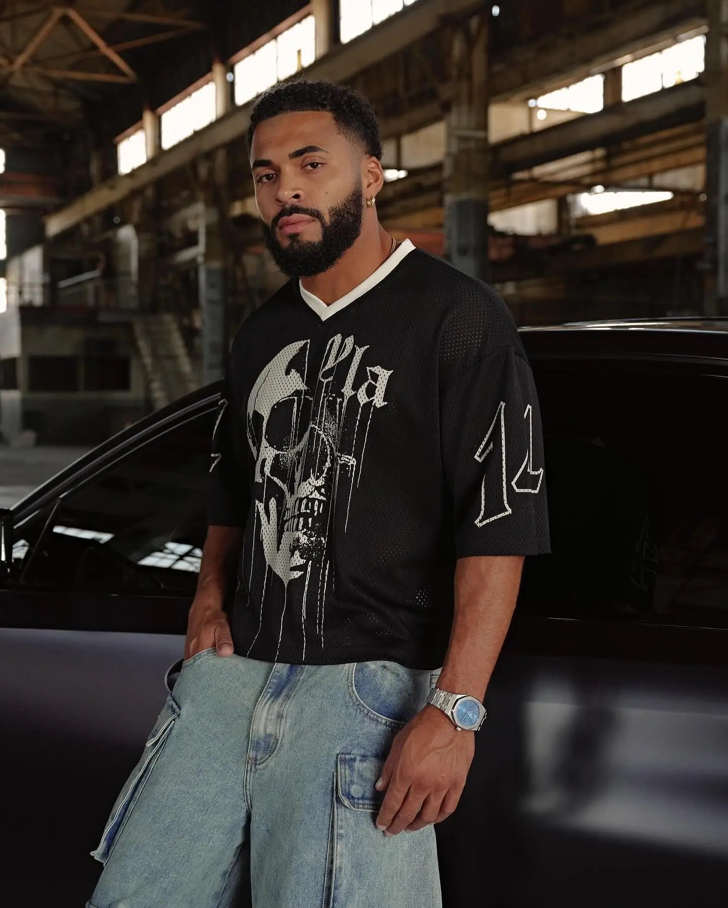 YA Trendy Brand Super Large T-shirt Men Sports Fitness Quick Breathable Large Mesh Printed Short Sleeve Top