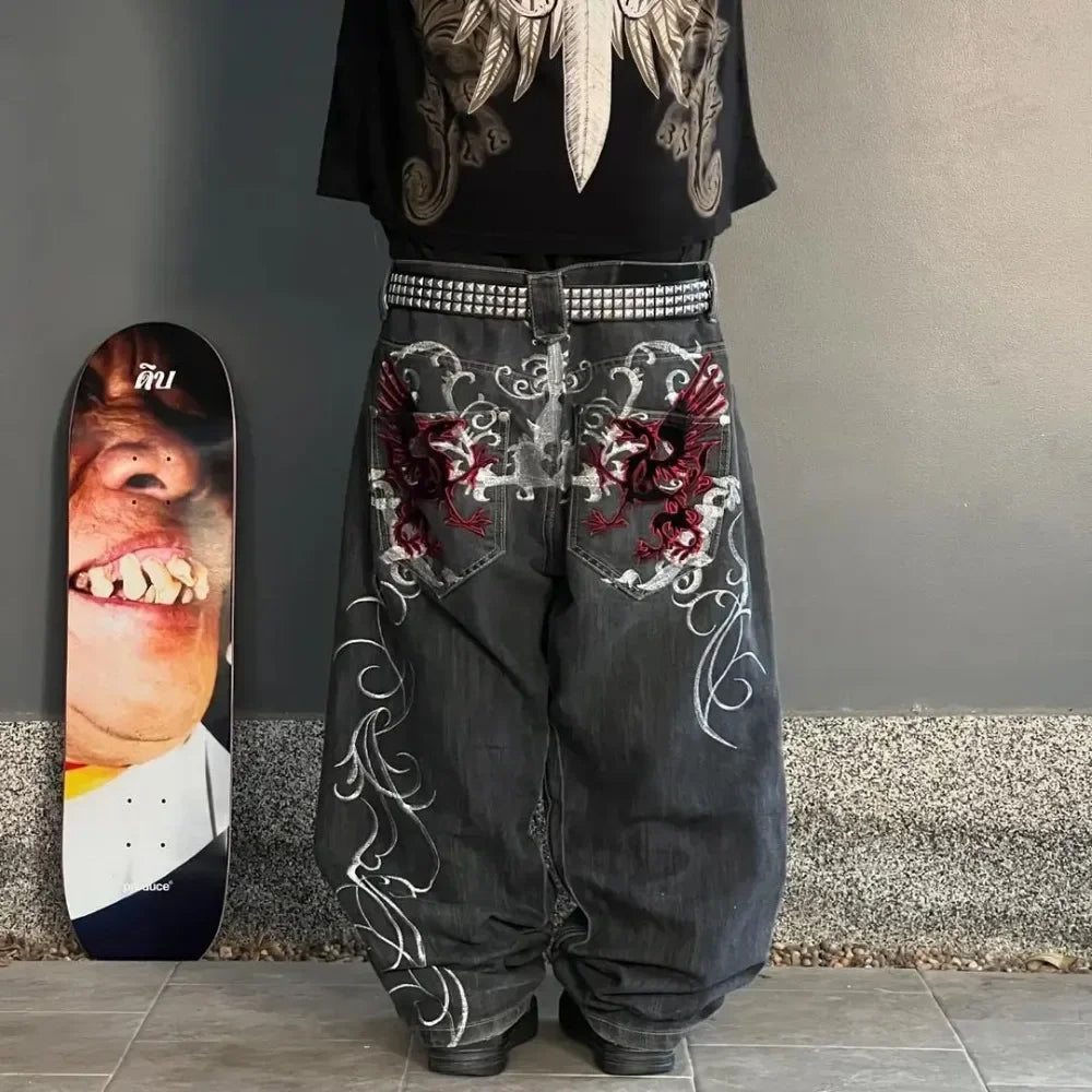 Streetwear Y2K Gothic Denim Jeans Wide Leg Oversized Jeans Mens