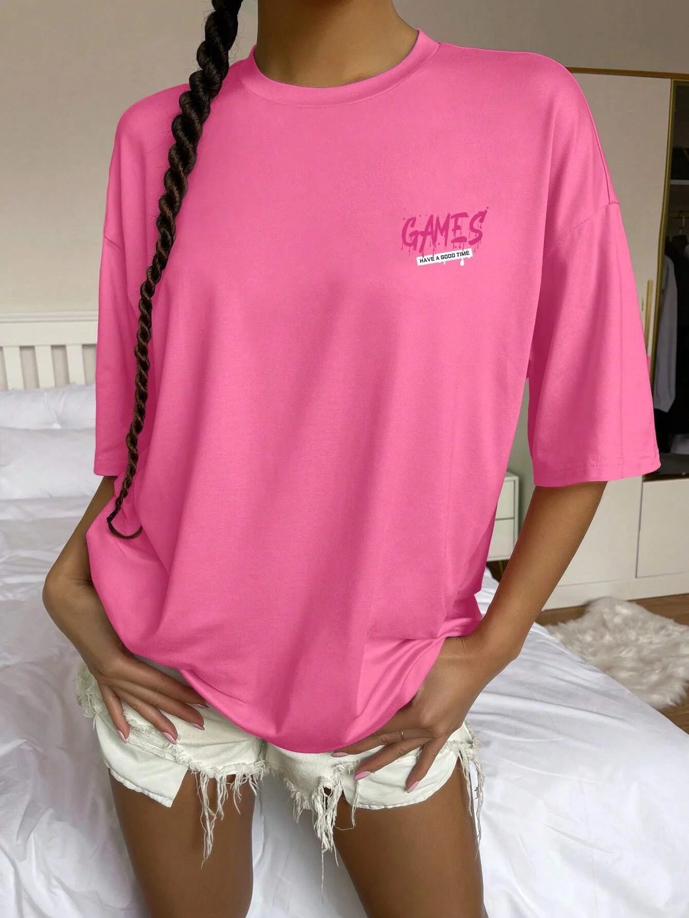 Graphic Letter Print Crew Neck T-Shirt Women Cotton Plus Size Tshirts Breathable Streetwear Soft Casual Short Sleeve