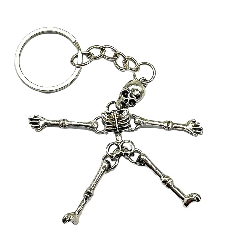 Skull Keychain Punk Multi-jointed Skeleton Keyring Car Charms Gothic Horror Pendant Halloween Ghost Head Jewelry Couple Gift