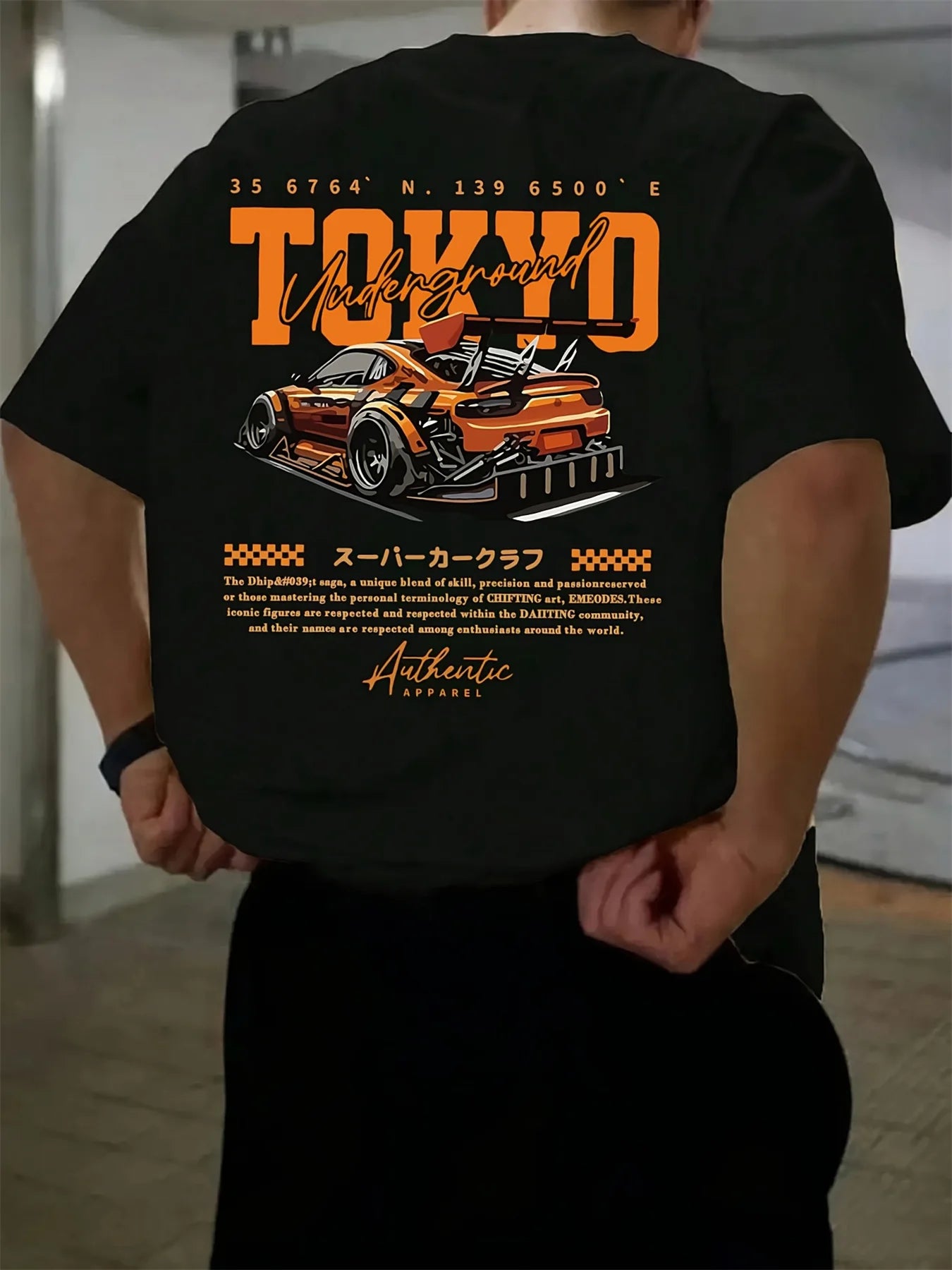 Men's 100% Cotton Fashionable Casual Loose Large Size Japanese Tokyo Pattern Printed Round Neck Short Sleeve T-shirt Top