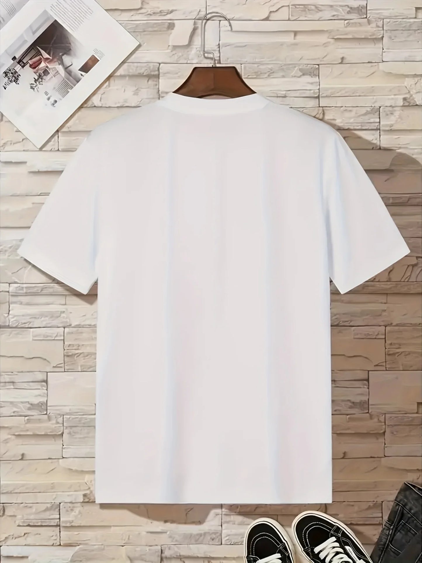 Men's 100% pure cotton fashionable casual loose Blessed letter pattern printed round neck short sleeved T-shirt
