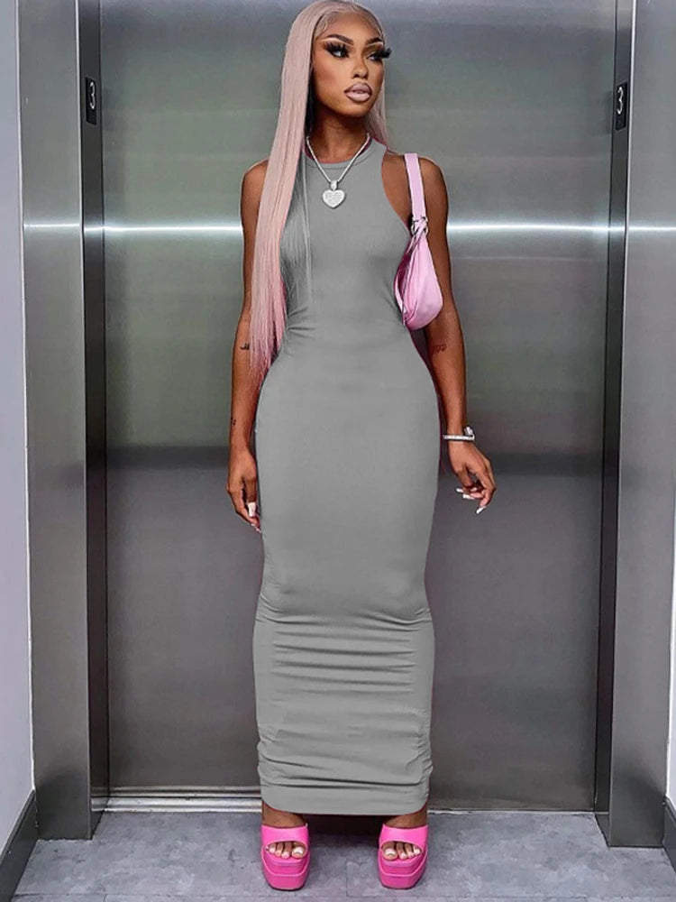 Ribbed Sexy Y2K Clothes Sleeveless Dresses For Women Party Streetwear Elegant Outfits
