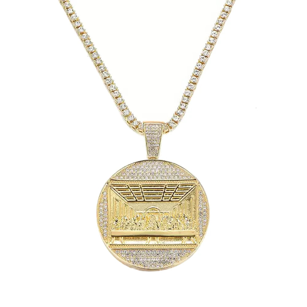 New Last Supper Pendant Cuban Chain Necklace With 14mm Iced Out Chain Fashion  Men Charm Pendant Necklaces Jewelry