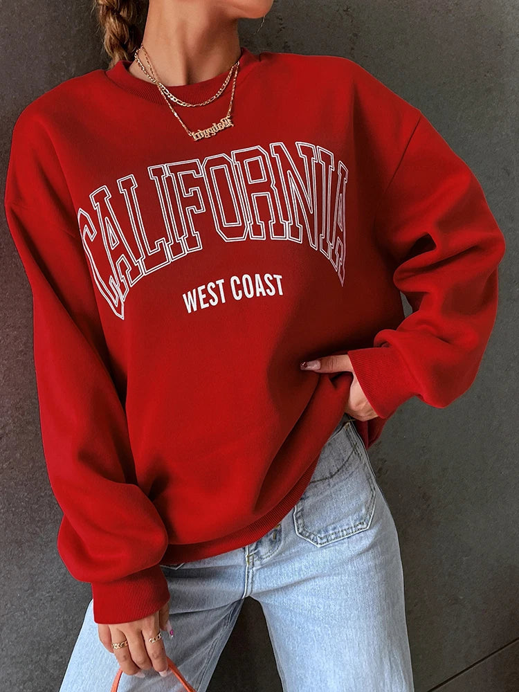 Woman Sweatshirts California West Coast Print Female hoodie Long Sleeves O-neck Pullovers Sporty and Rich Clothing