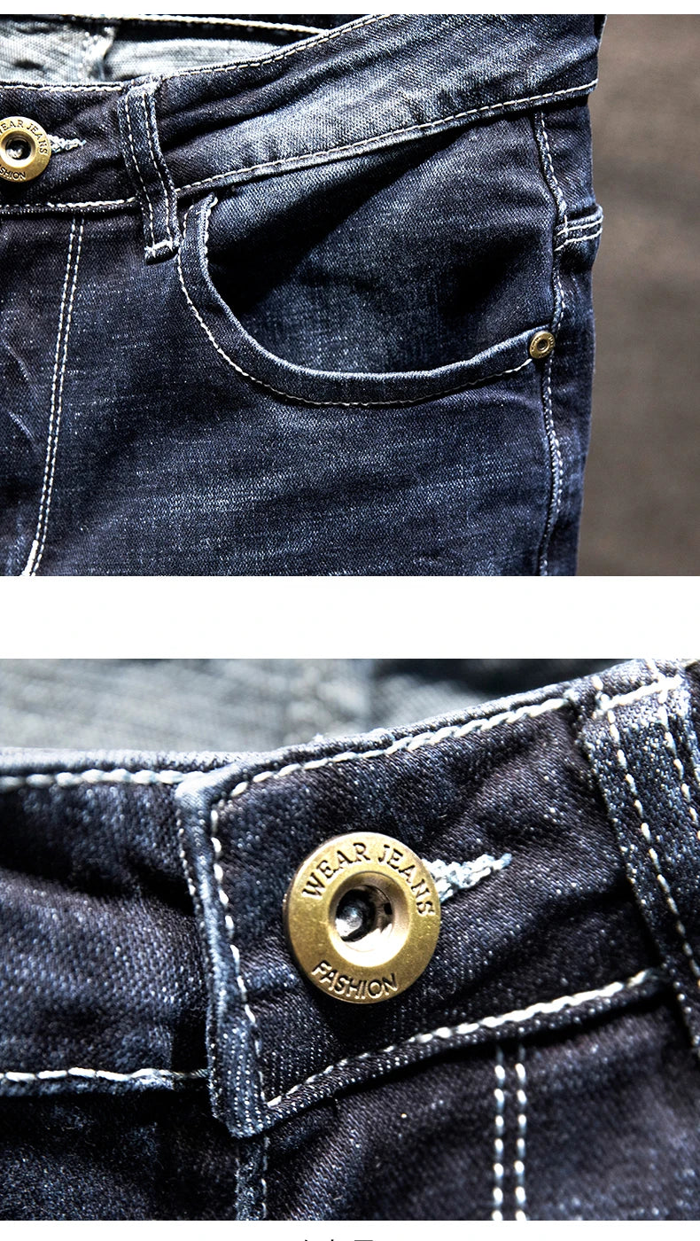 Ripped Jeans Men Slim-fit Denim Pants Fashion Elasticity Versatile Blue Black Men's Clothing