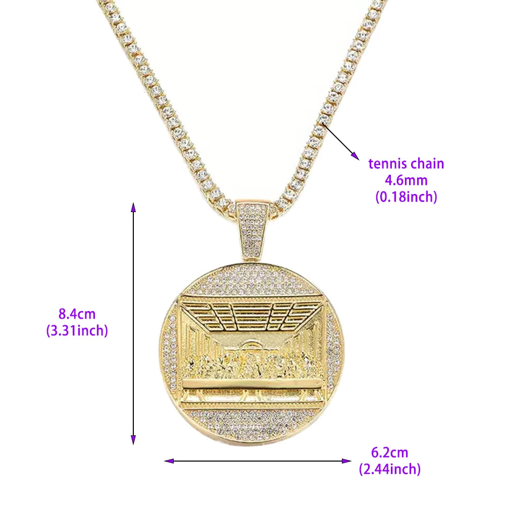 New Last Supper Pendant Cuban Chain Necklace With 14mm Iced Out Chain Fashion  Men Charm Pendant Necklaces Jewelry
