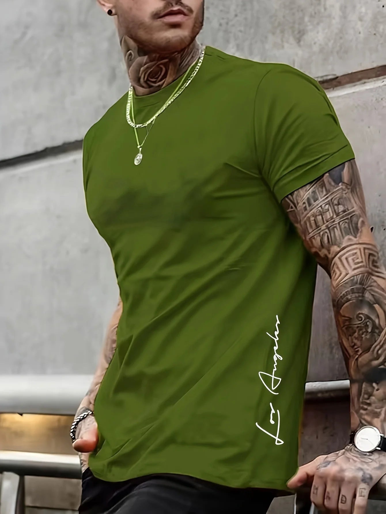 Men's 100 cotton summer loose Contrast Color  los Angelest print slim fit casual round neck short sleeved T-shirt