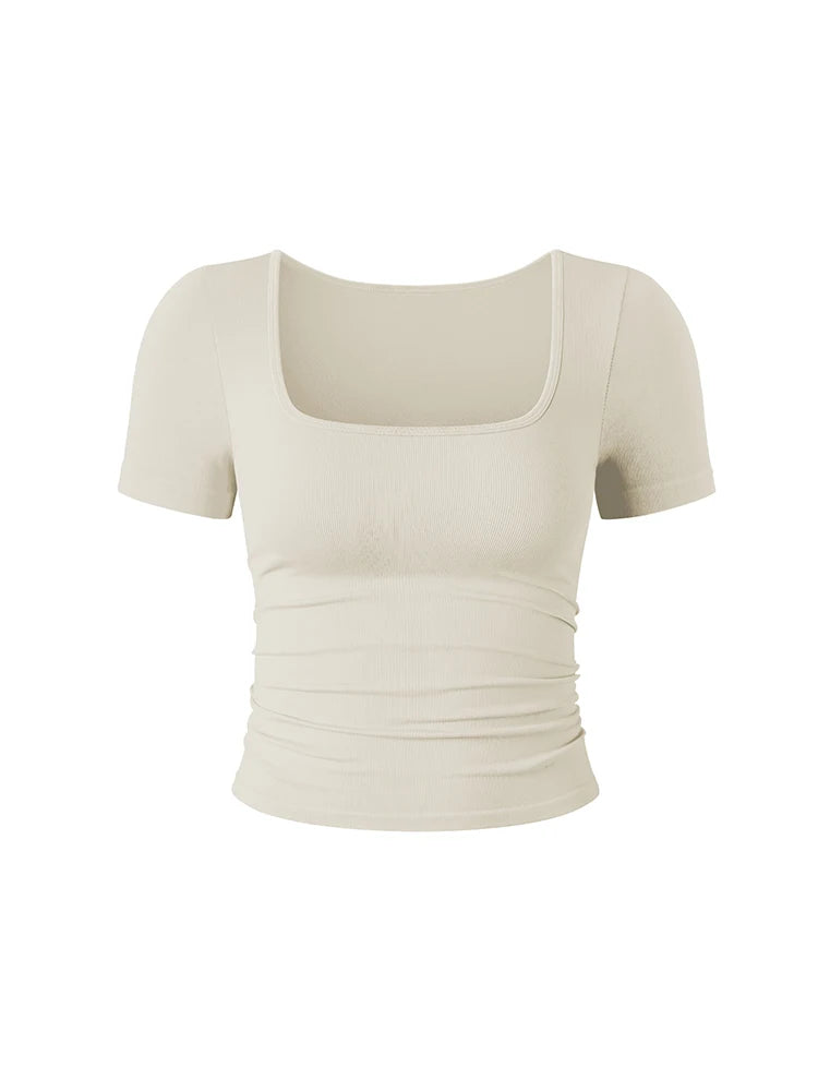 Summer Slim Sexy Women Sports Running Fitness Crop Tops Women's Classic Fashion Shorts Sleeves Crew Neck T-Shirt
