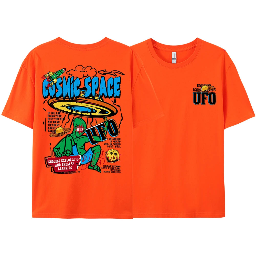 Cosmic Space Ufo Aliens Graphic Printed Male Tops Fashion Street T-ShirtCasual Cotton Tshirt Oversized Loose Tees