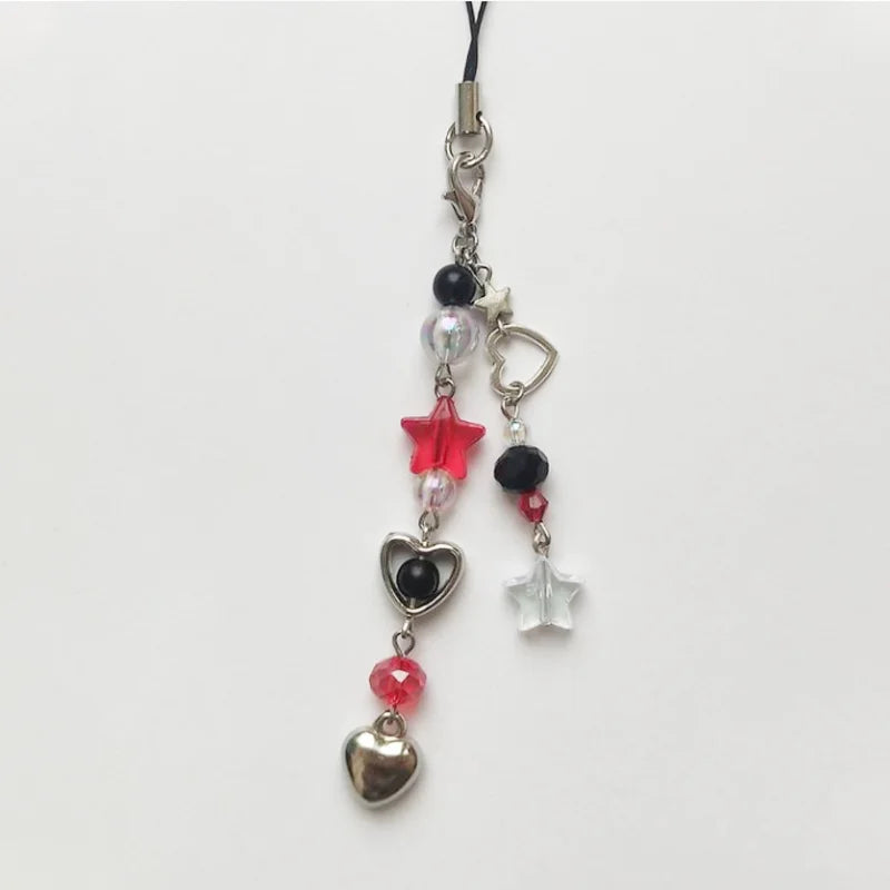 Red and black phone charm/grunge/rock/vampire/star/bag keychain