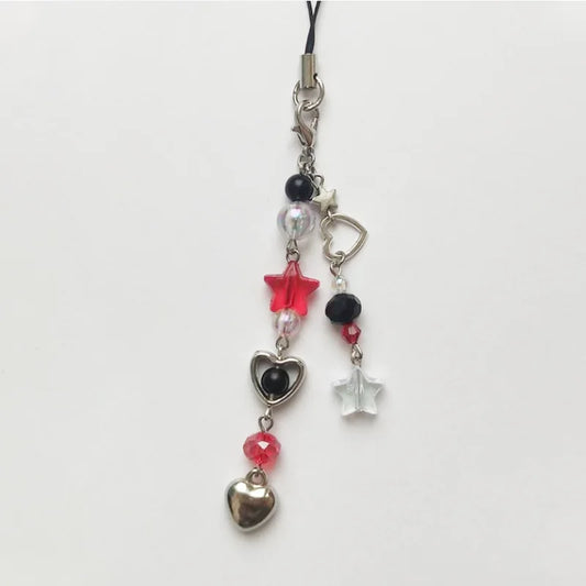 Red and black phone charm/grunge/rock/vampire/star/bag keychain