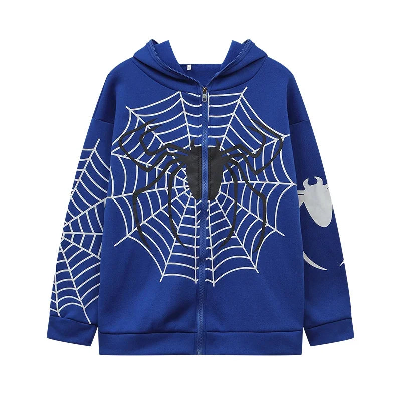 Cross Border Spider Web Zipper Sweater Women's Casual Trendy Hoodie