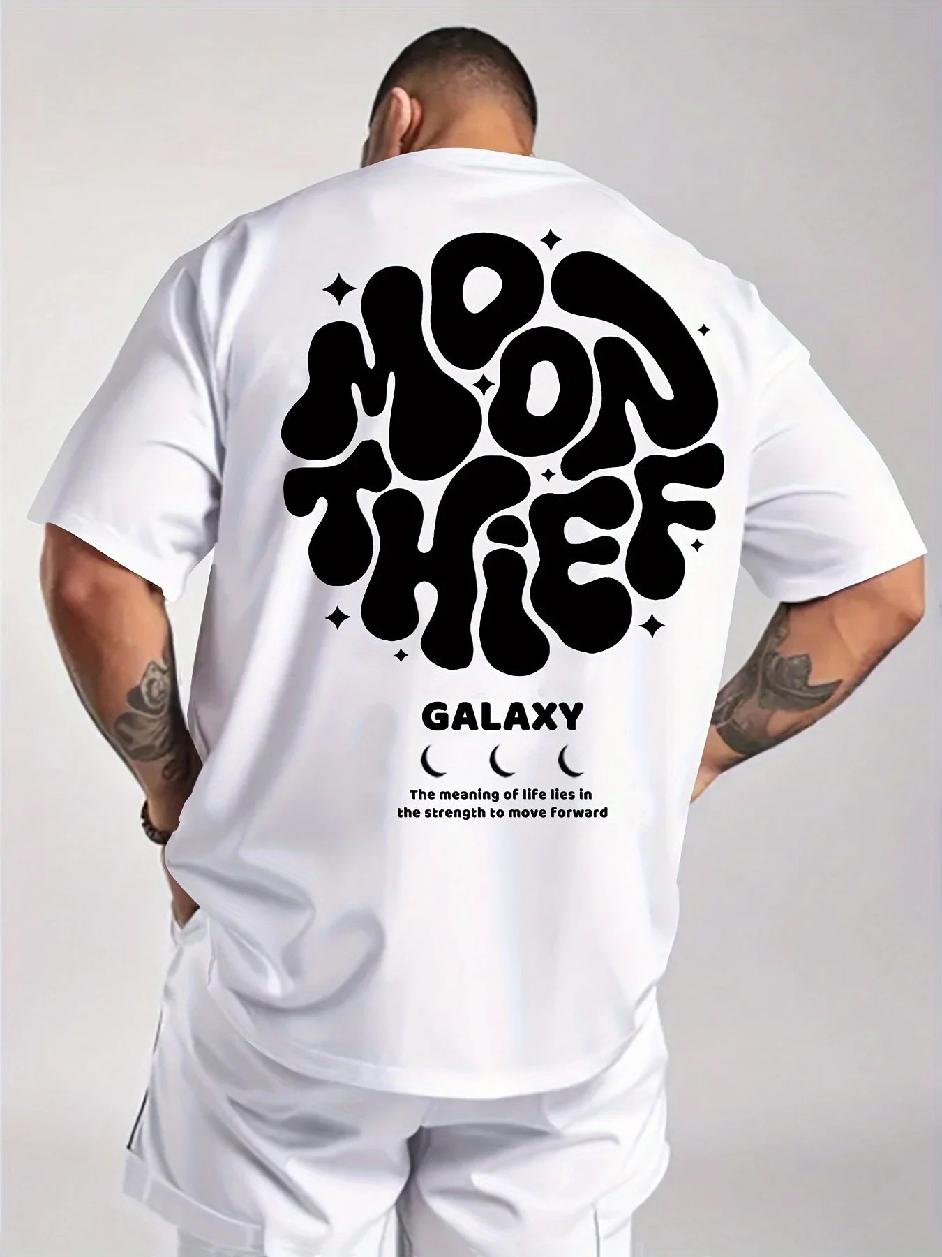 Men's 100% cotton fashionable casual loose plus size letter printed round neck short sleeved T-shirt