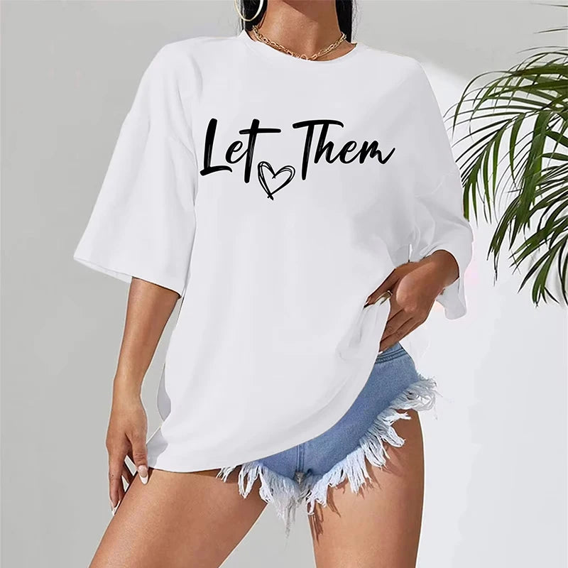 Let Them Misunderstand You Letter Print T-shirts for Women Short Sleeves Crew Neck Graphic T-shirt Oversized T Shirt