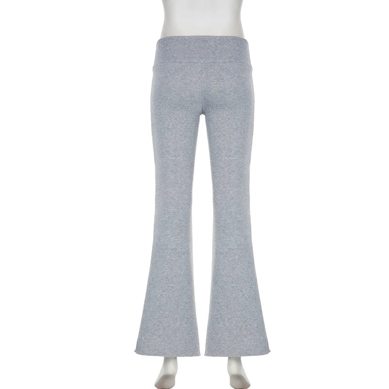 IAMSURE Casual Sexy Basic Solid Flare Pants Y2K Slim Low-Waisted Boot Cut Pants Women Fashion Streetwear Lady
