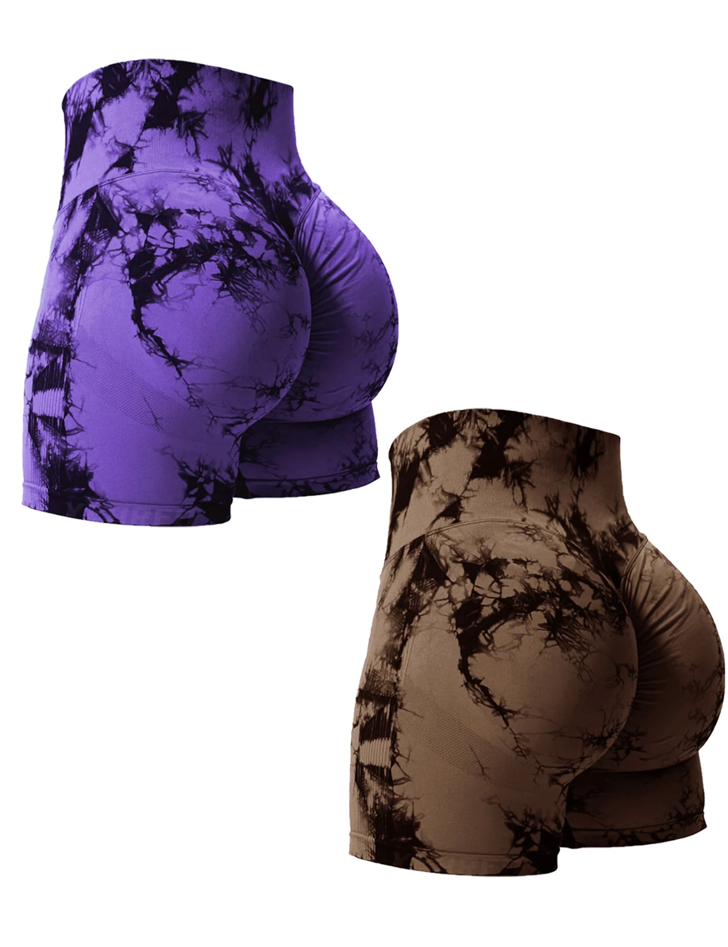 2PCS Tie Dye Butt Lifting Gym Shorts Woman Skinny Stretch High Waist Sport Shorts Casual Seamless