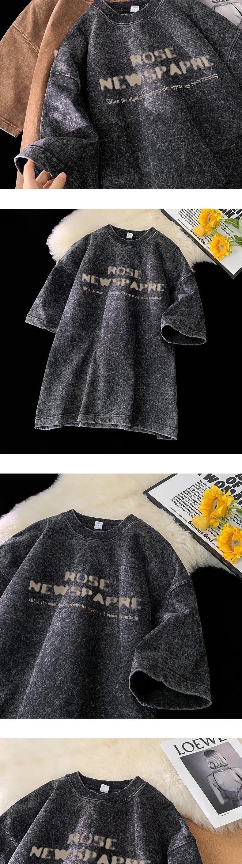 Gothic T-Shirt for Men Vintage Rose Graphic Short Sleeve Tee Tops Street Men Women Clothing