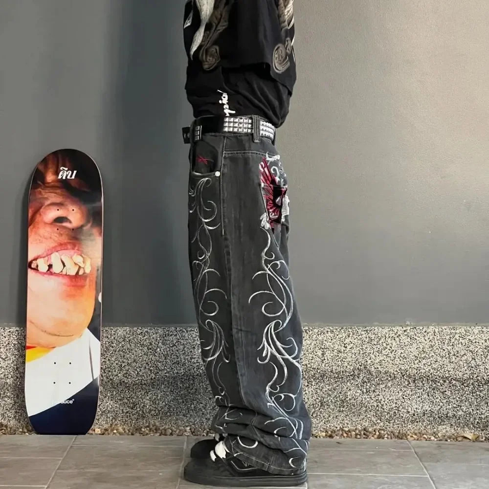 Streetwear Y2K Gothic Denim Jeans Wide Leg Oversized Jeans Mens
